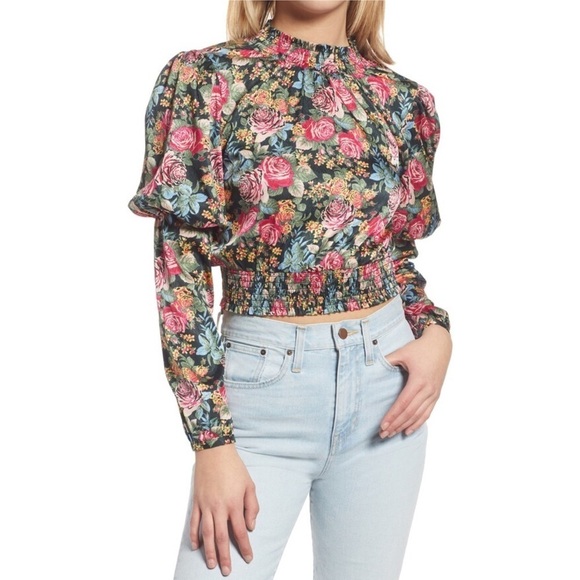 Wayf Tops - WAYF Dutchess Smocked Puff Sleeve Floral Print Top
